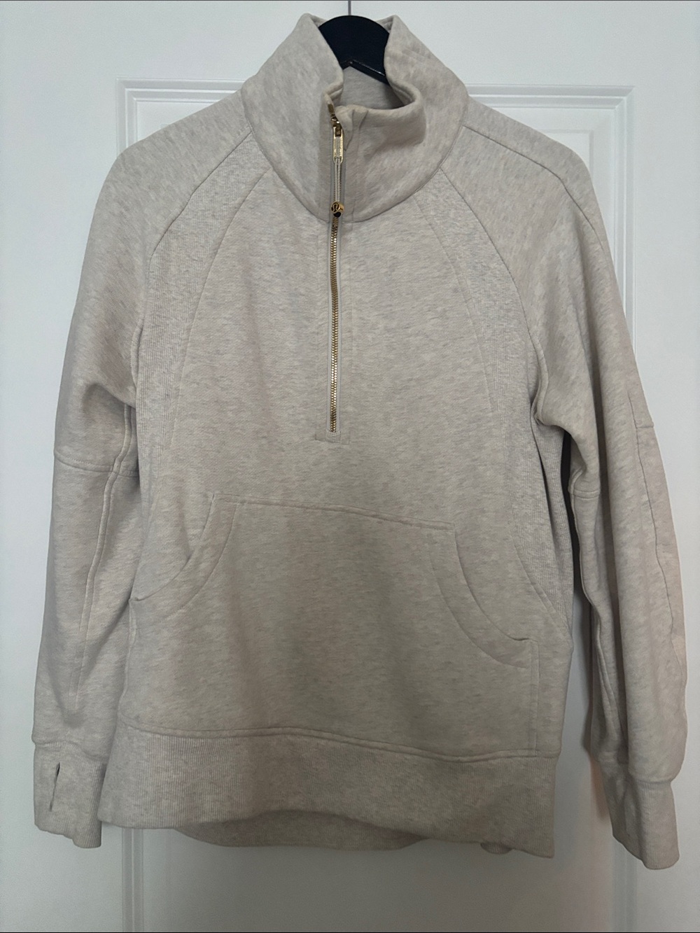 lululemon athletica Men's Half-Zip Pullover in Light Beige with Gold Zipper